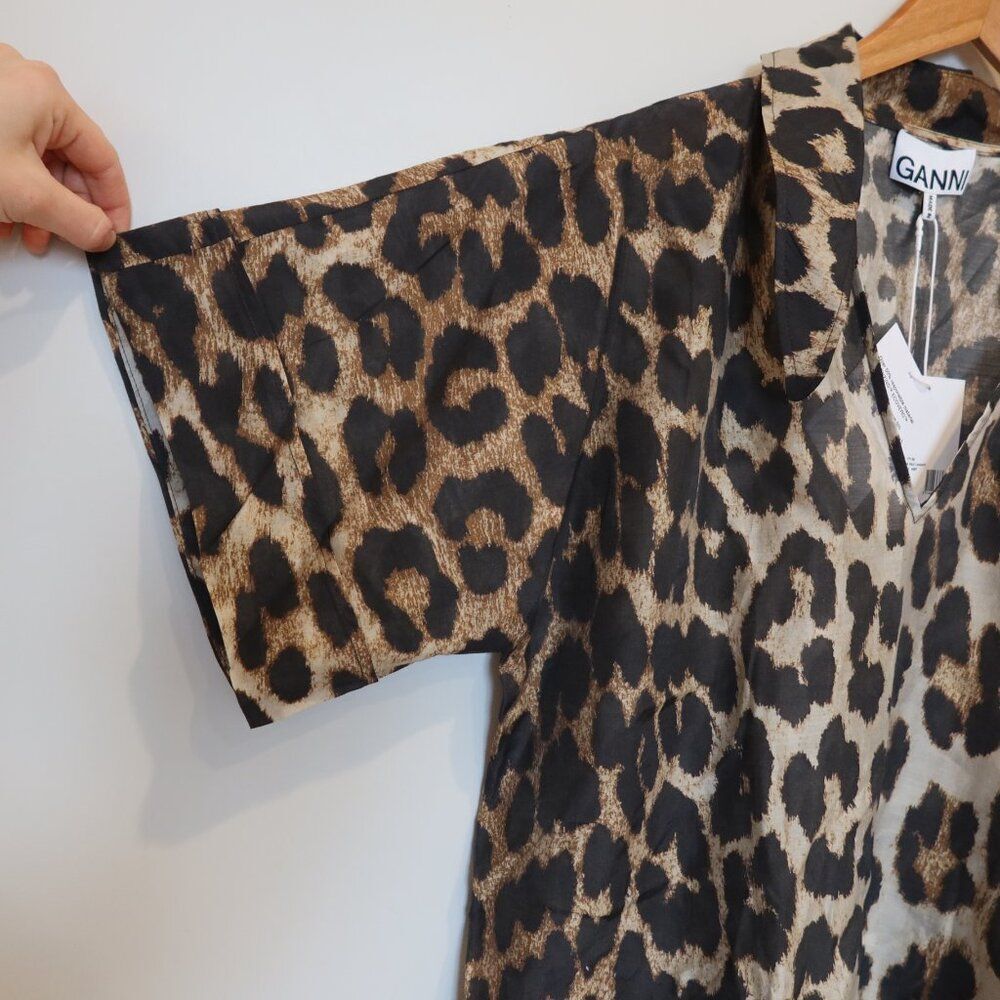 NWT GANNI leopard print top blouse short sleeve semisheer lightweight 36 breezy - Picture 8 of 16